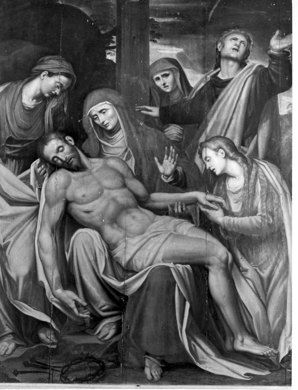 deposizione di Cristo dalla croce (dipinto, coppia) di Peterzano Simone (sec. XVI)