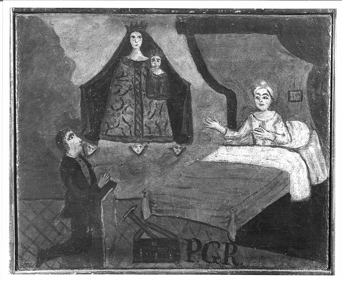 apparizione della Madonna a un uomo che prega (ex voto, opera isolata) - ambito italiano (sec. XIX)