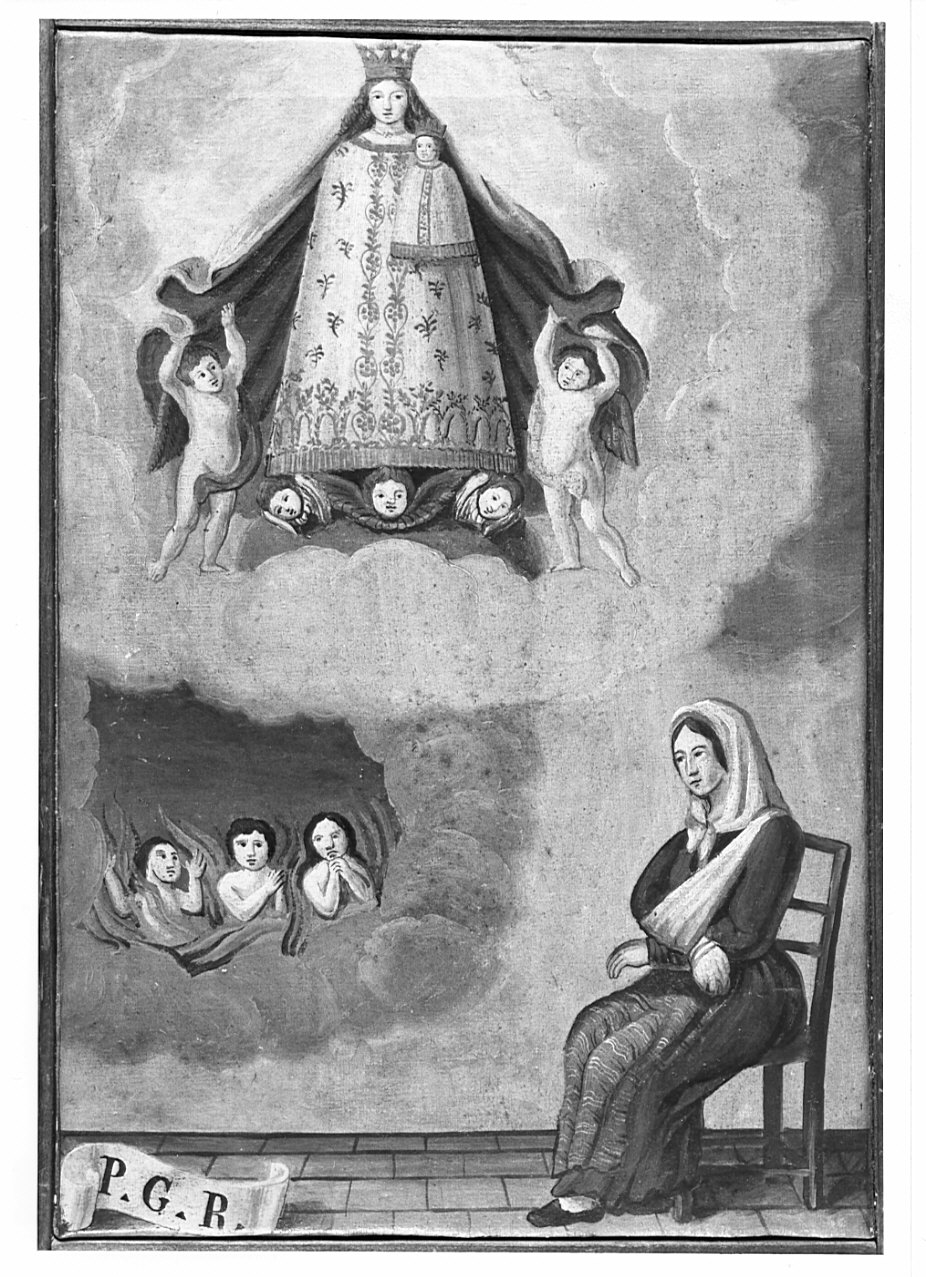 apparizione della Madonna a una donna seduta (ex voto, opera isolata) - ambito italiano (sec. XIX)