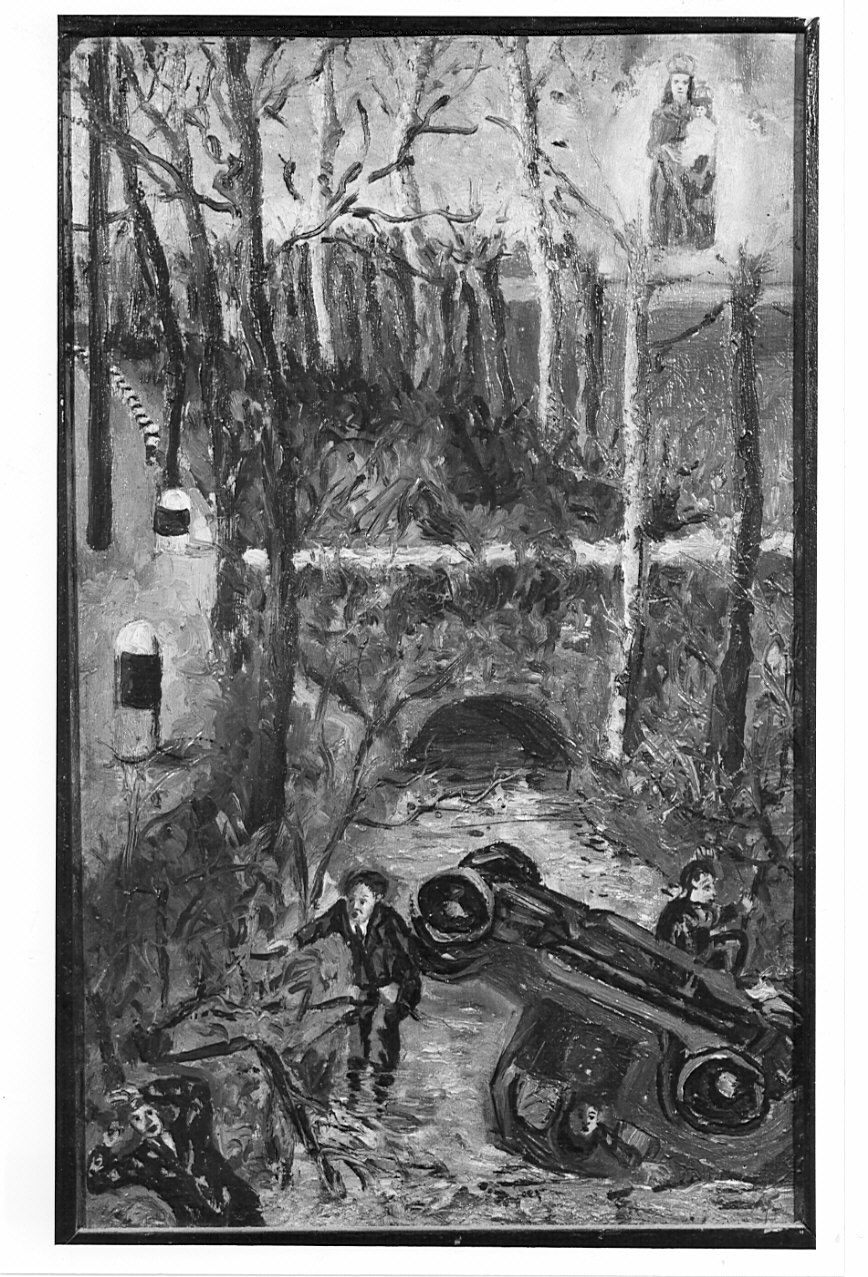 apparizione della Madonna a quattro uomini in difficoltà (ex voto, opera isolata) - ambito italiano (sec. XX)