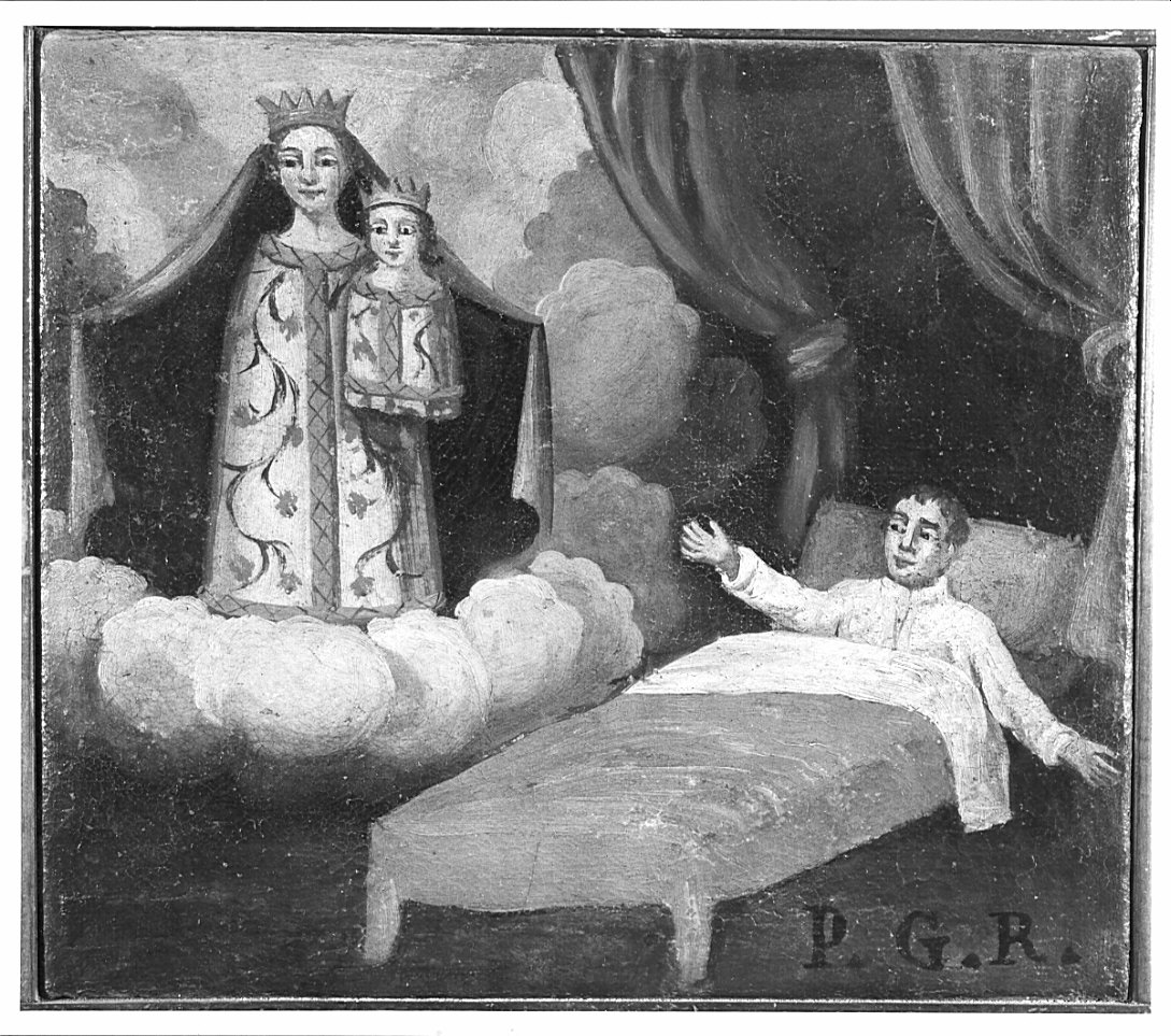 apparizione della Madonna a un uomo ammalato (ex voto, opera isolata) - ambito italiano (prima metà sec. XIX)