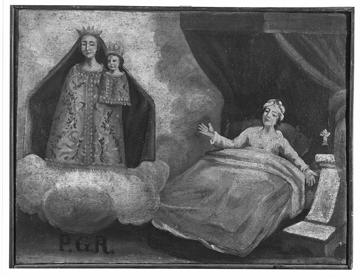 apparizione della Madonna a una donna ammalata (ex voto, opera isolata) - ambito italiano (prima metà sec. XIX)