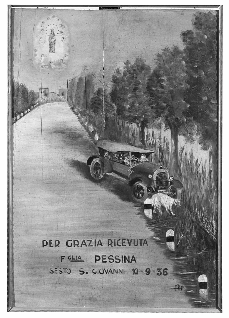 apparizione della Madonna a una famiglia in difficoltà (ex voto, opera isolata) - ambito italiano (sec. XX)