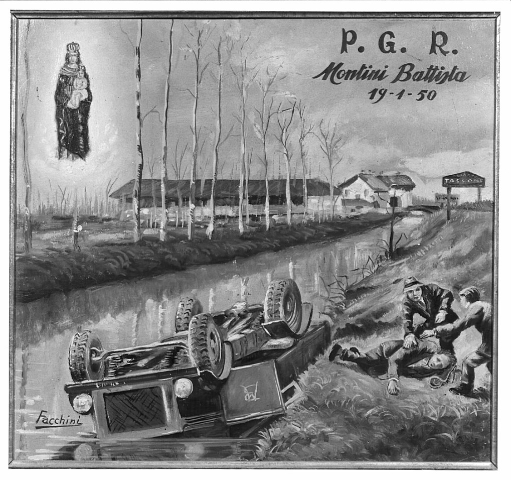 apparizione della Madonna a un uomo in difficoltà (ex voto, opera isolata) - ambito italiano (sec. XX)