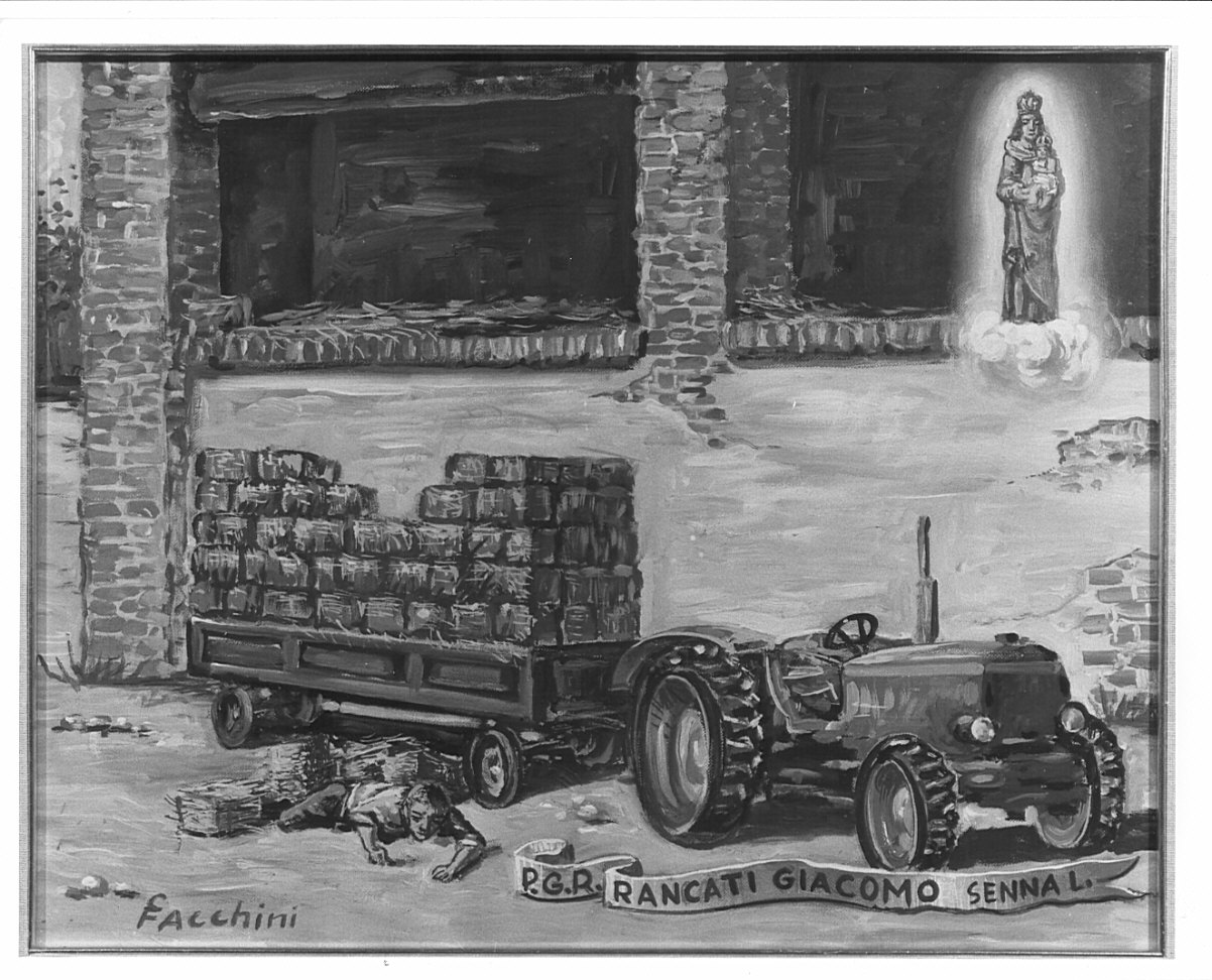 apparizione della Madonna a un uomo in difficoltà (ex voto, opera isolata) - ambito italiano (sec. XX)