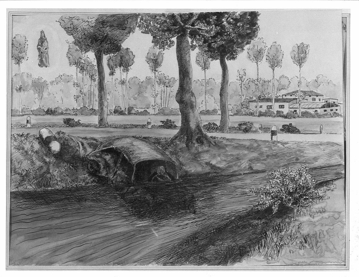 apparizione della Madonna a un uomo in difficoltà (ex voto, opera isolata) - ambito italiano (sec. XX)