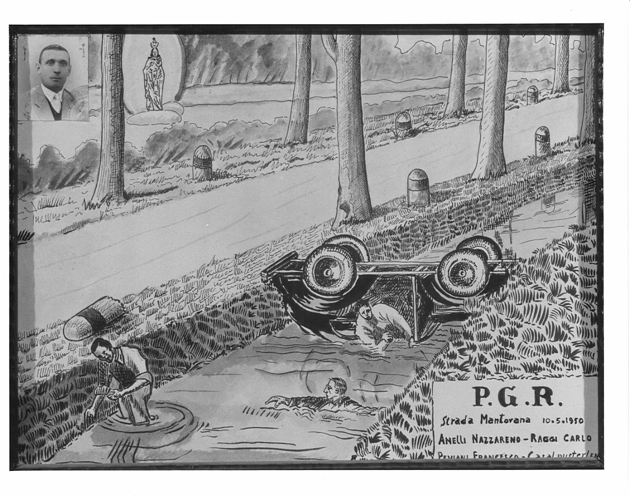 apparizione della Madonna a tre uomini in difficoltà (ex voto, opera isolata) - ambito italiano (sec. XX)