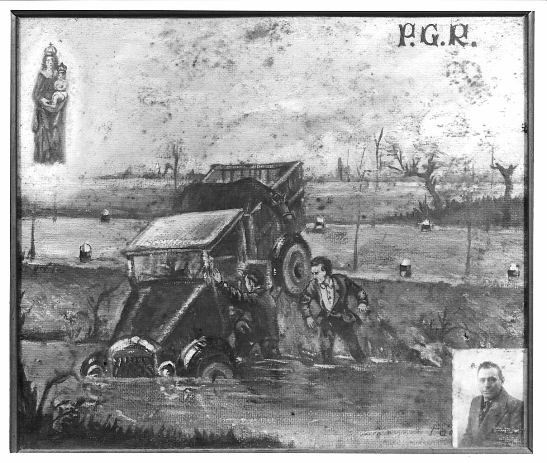 apparizione della Madonna a un uomo in difficoltà (ex voto, opera isolata) - ambito italiano (sec. XX)