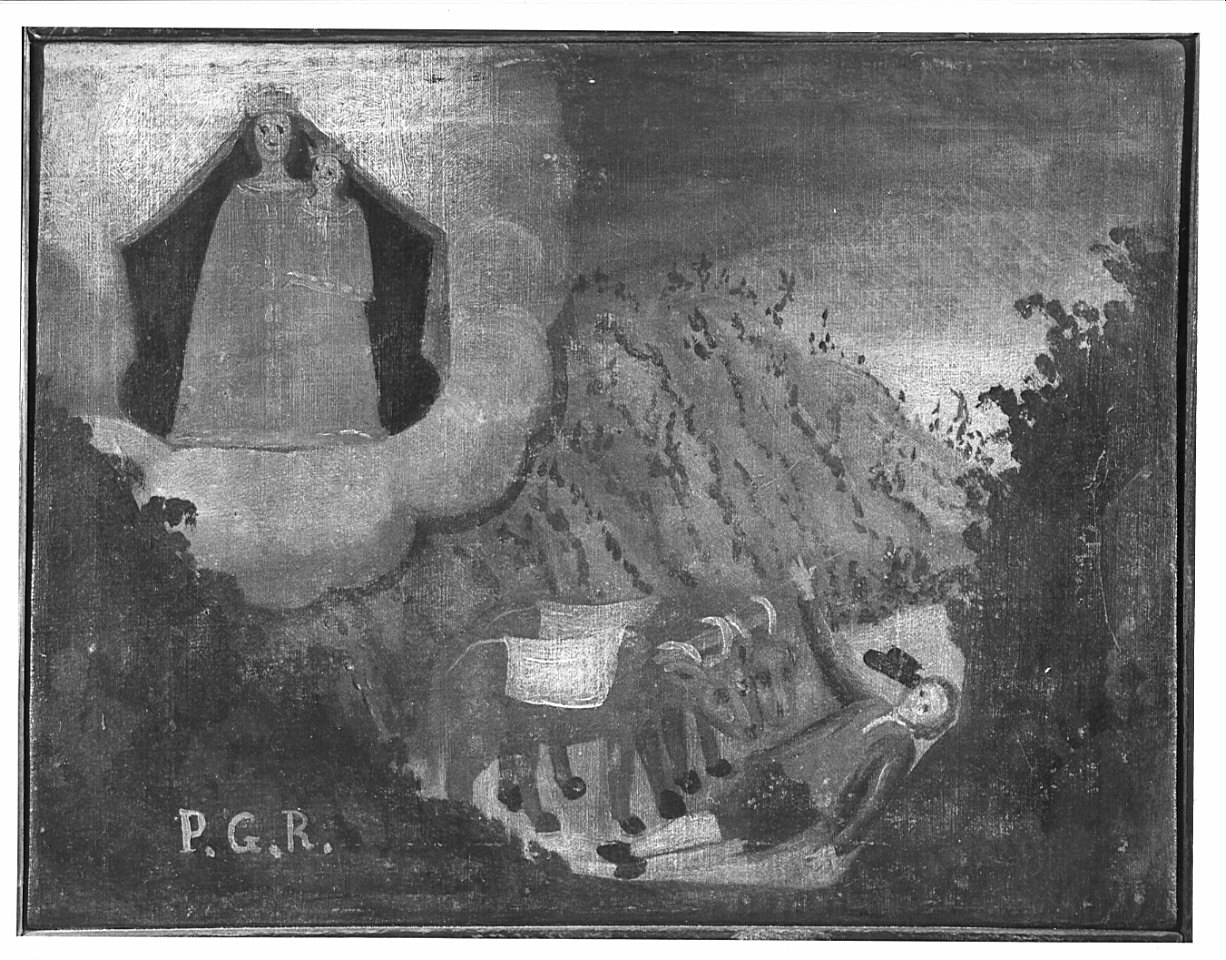 apparizione della Madonna a un uomo in difficoltà (ex voto, opera isolata) - ambito italiano (inizio sec. XIX)