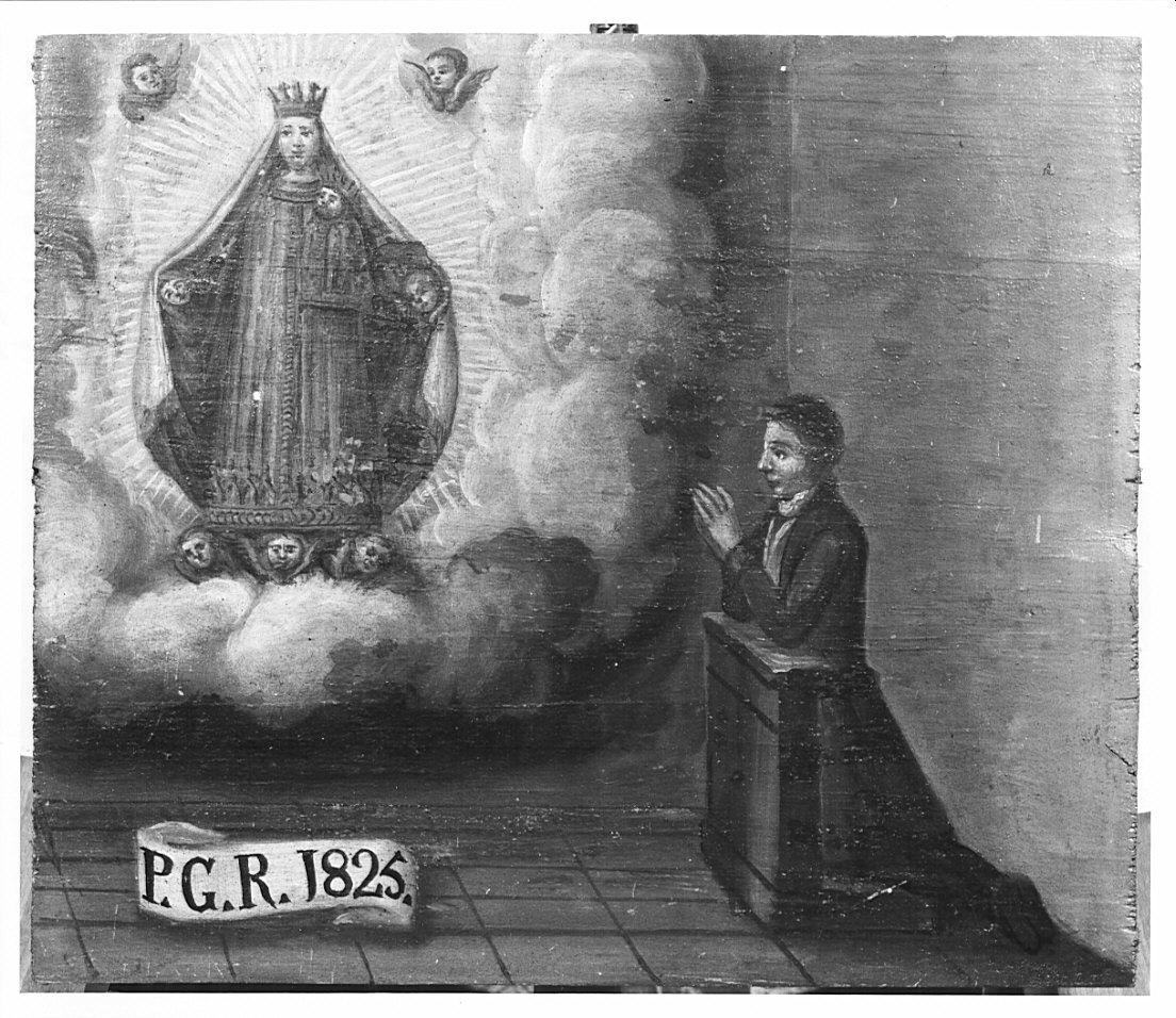 apparizione della Madonna a un uomo in preghiera (ex voto, opera isolata) - ambito italiano (sec. XIX)