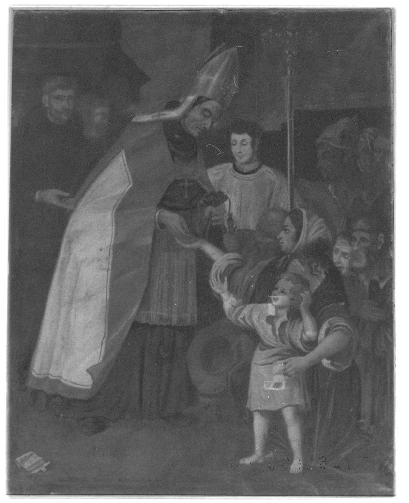 elemosina di un santo vescovo (dipinto, opera isolata) - ambito lombardo (sec. XVII)