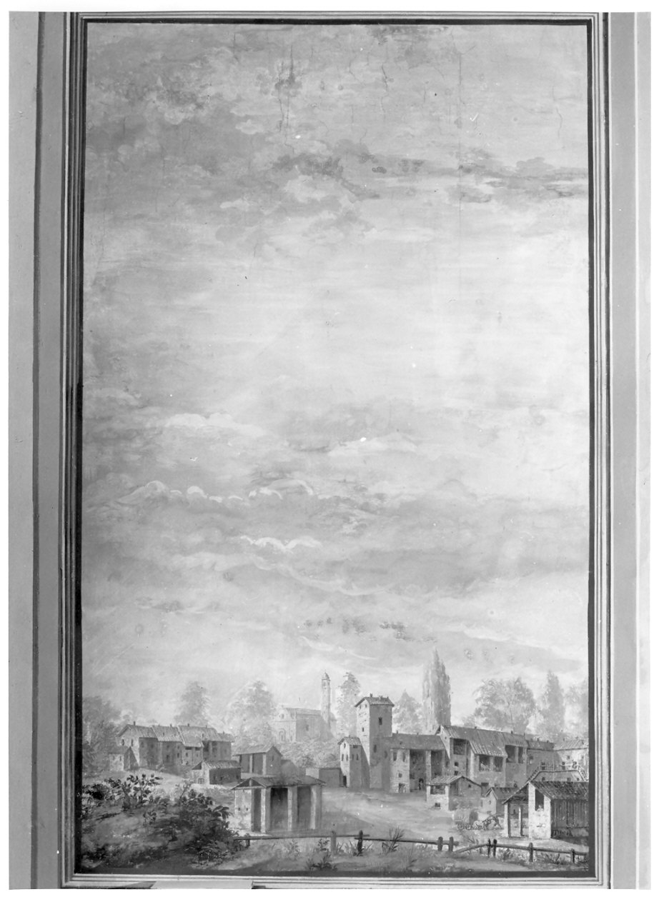 paesaggio con chiesa e cascine (dipinto, opera isolata) - ambito lombardo (sec. XVIII)