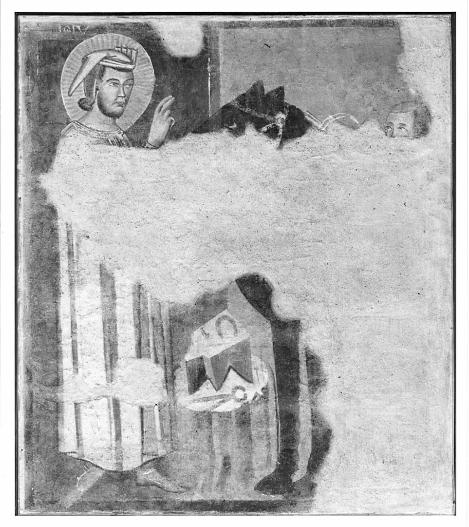 Sant'Eligio benedice un cavallo (dipinto, frammento) - ambito lombardo (prima metà sec. XIV)