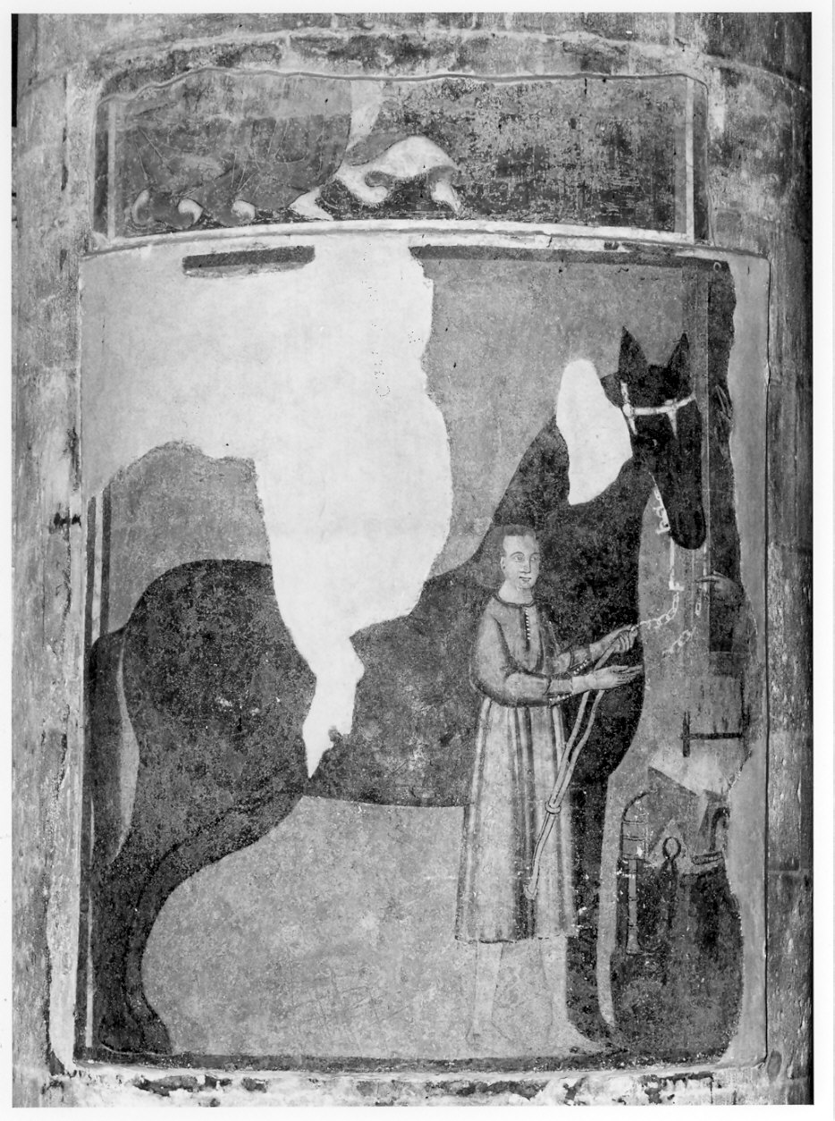 Sant'Eligio benedice un cavallo (dipinto, opera isolata) - ambito lombardo (prima metà sec. XIV)