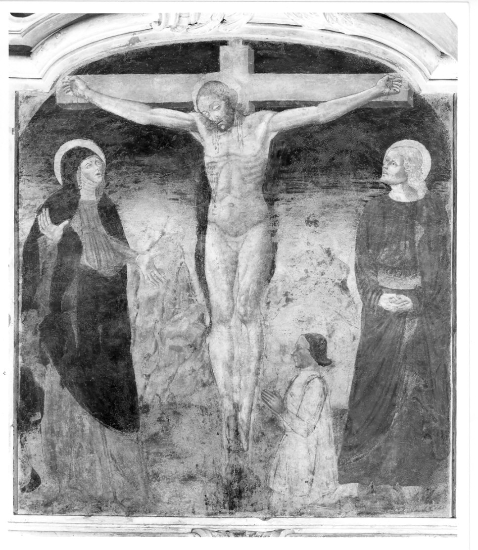 crocifissione di Cristo con la Madonna e San Giovanni Evangelista (dipinto, opera isolata) - ambito lombardo (metà sec. XV)