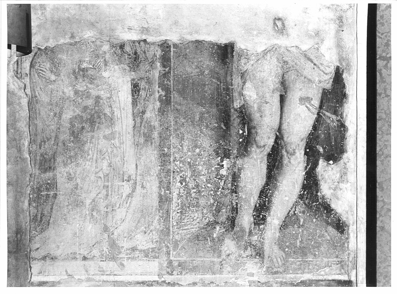 figure femminili/ San Sebastiano (dipinto, frammento) - ambito lombardo (secc. XV/ XVI)