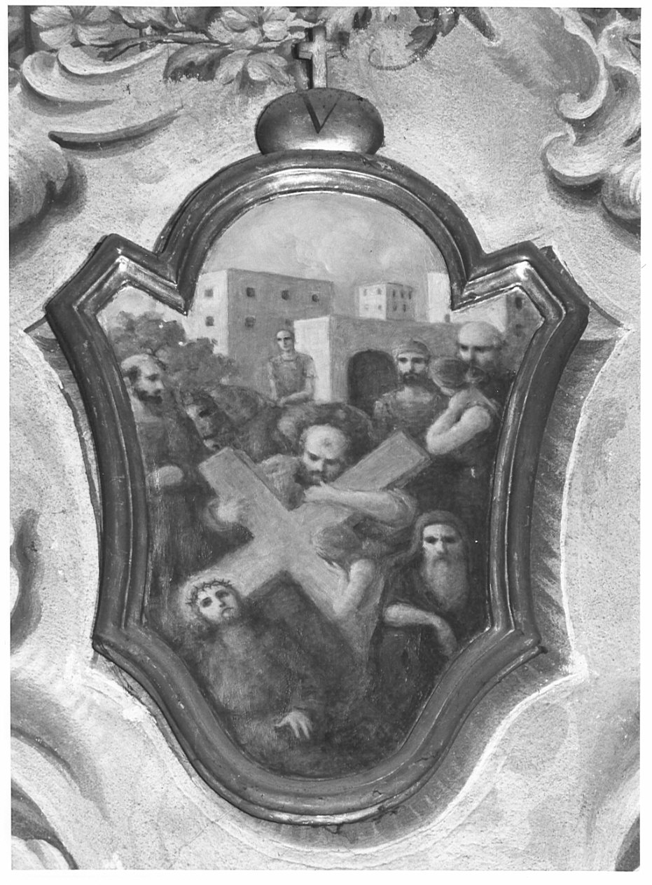 stazione V: Gesù aiutato da Simone il Cireneo a portare la croce (dipinto, elemento d'insieme) - ambito italiano (prima metà sec. XX)