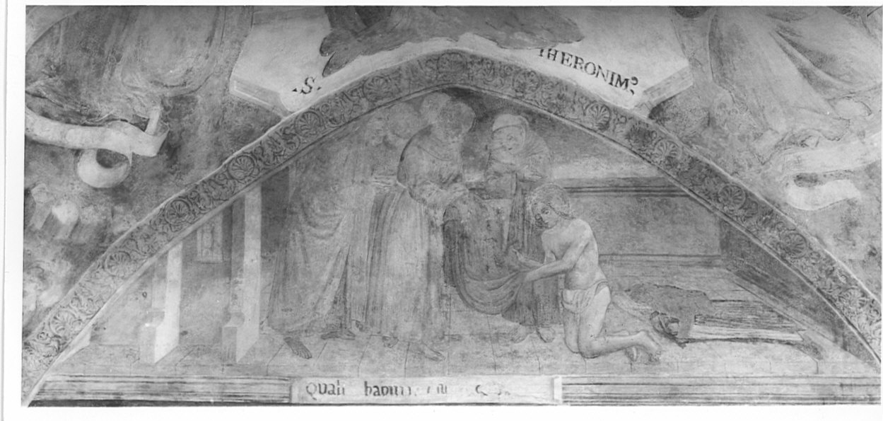 vestizione dal santo (dipinto, elemento d'insieme) di Gian Giacomo da Lodi (attribuito) (seconda metà sec. XV)