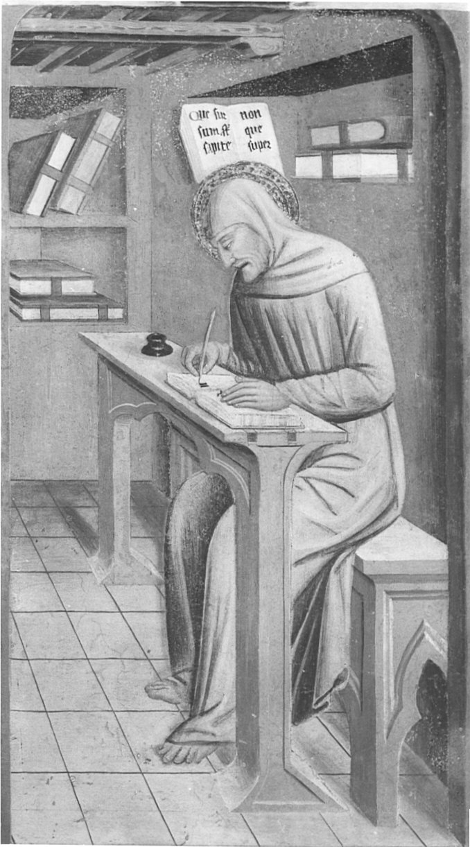 San Bernardino nel suo studio (dipinto, elemento d'insieme) di Gian Giacomo da Lodi (attribuito) (seconda metà sec. XV)