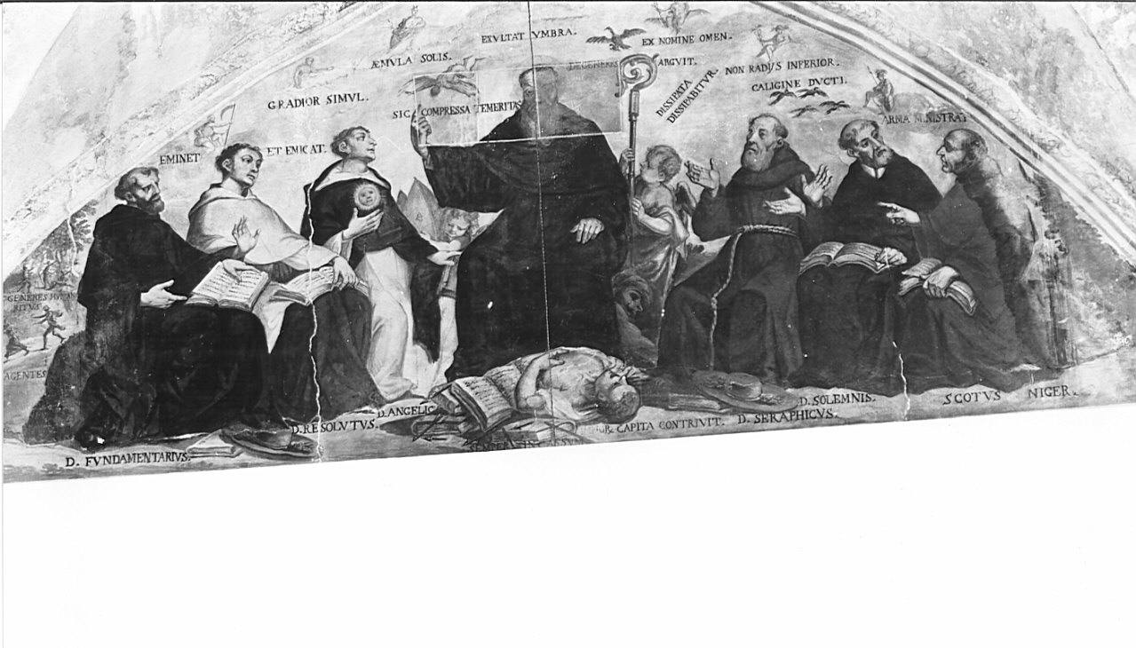 Sant'Agostino tra i dottori della Chiesa trionfante sui pagani (?) (dipinto, opera isolata) - ambito lombardo (sec. XVII)