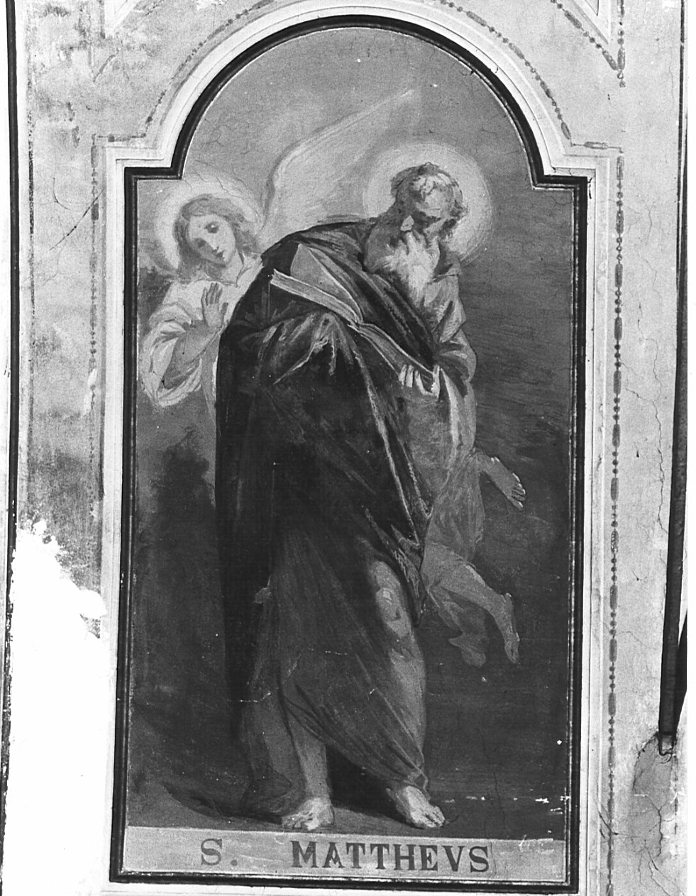 San Matteo e l'angelo (dipinto, elemento d'insieme) di Rivetta Romeo (sec. XX)