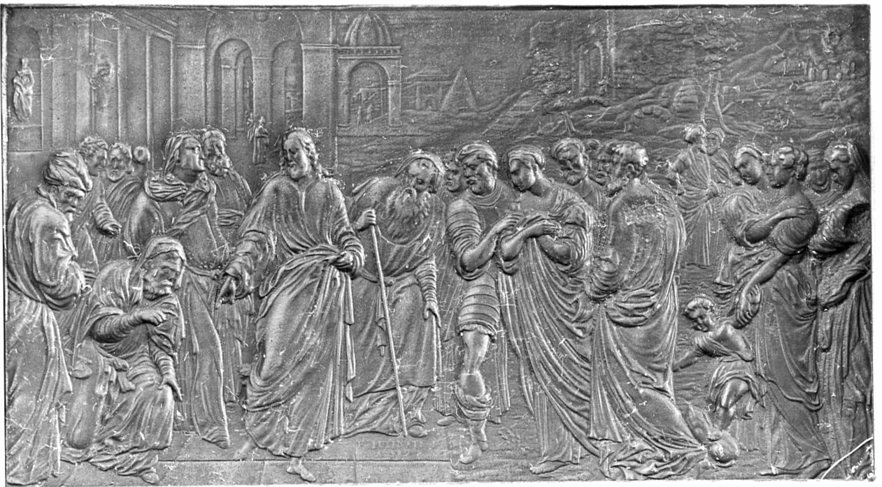 Cristo e l'adultera (rilievo, opera isolata) di Putinati Francesco (sec. XIX)