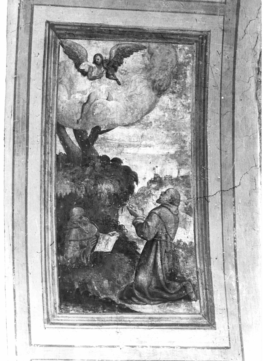 San Francesco d'Assisi morente ha la visione dell'angelo che suona il violino (dipinto, elemento d'insieme) - ambito lombardo (seconda metà sec. XVII)