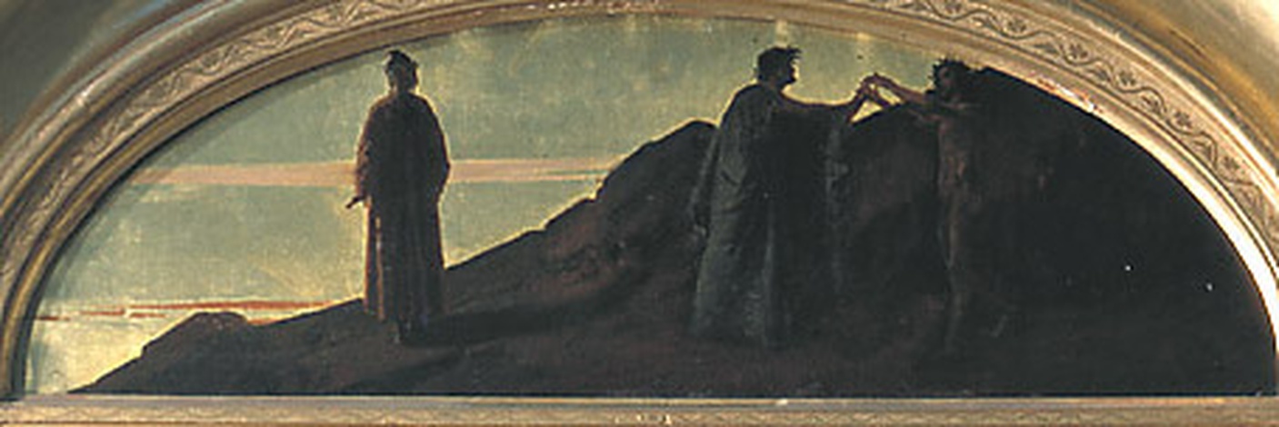 L'amore del poeta o Sordello e Cunizza, contessa di San Bonifacio, Dante e Virgilio incontrano Sordello (dipinto, elemento d'insieme) di Faruffini Federico (sec. XIX)