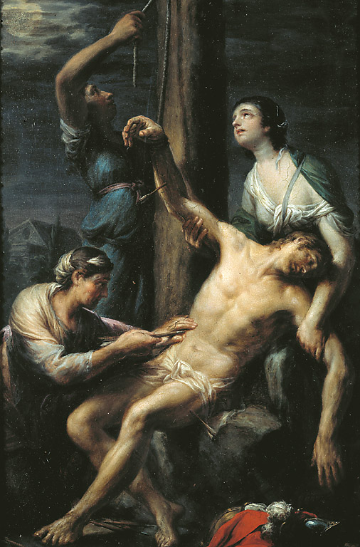 San Sebastiano curato da Irene, San Sebastiano curato da Irene (dipinto, opera isolata) di Knoller Martin (sec. XVIII)