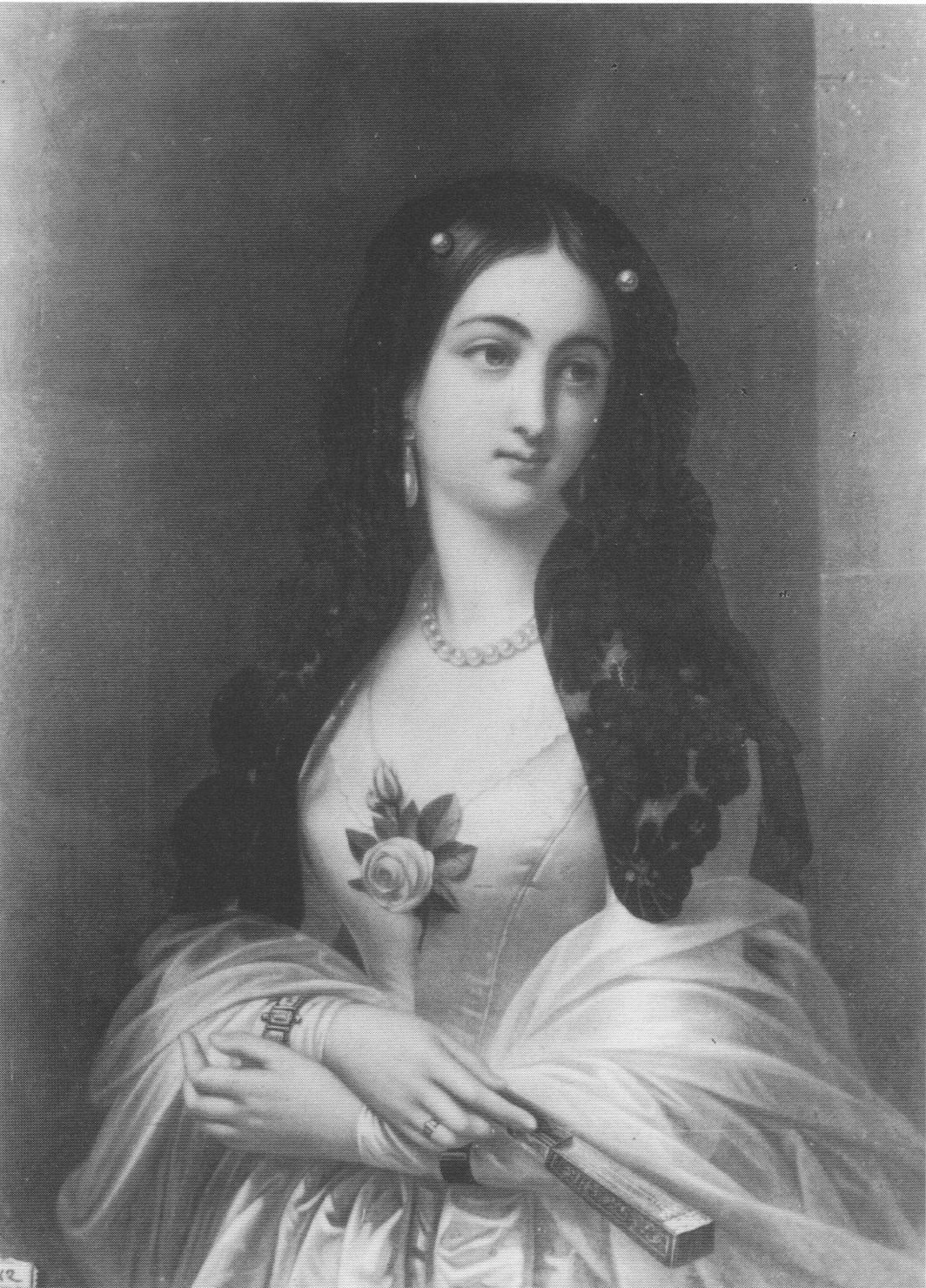 Ritratto di dama con mantiglia, busto femminile (dipinto, opera isolata) - ambito lombardo (sec. XIX)