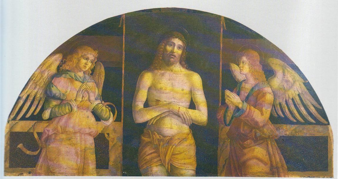 Cristo sul sepolcro tra due angeli, Cristo in pietà e angeli (dipinto, frammento) - ambito veneto (primo quarto sec. XVI)