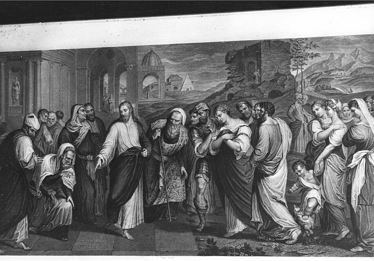 Cristo e l'adultera (stampa) di Vecellio Tiziano, Conte Antonio (sec. XIX)