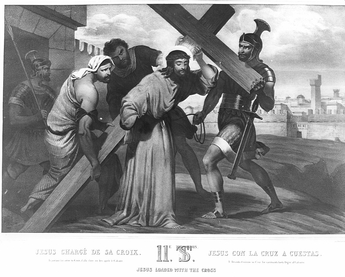 stazione II: Gesù caricato della croce (stampa) - ambito europeo (sec. XIX)