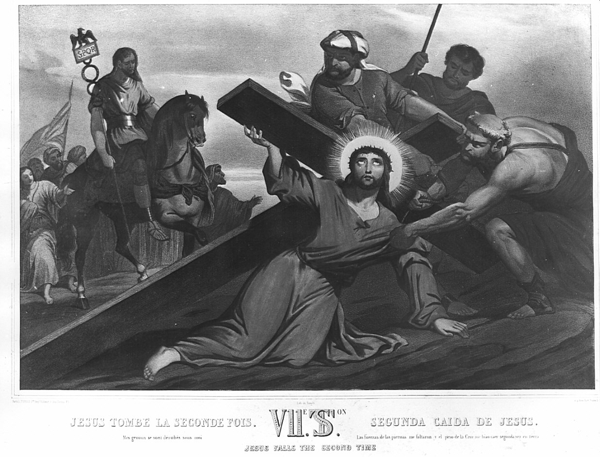 stazione VII: Gesù cade sotto la croce la seconda volta (stampa) - ambito europeo (sec. XIX)