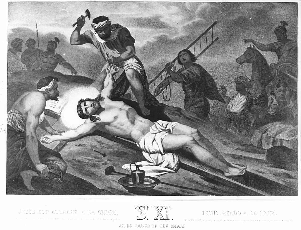 stazione XI: Gesù inchiodato alla croce (stampa) - ambito europeo (sec. XIX)
