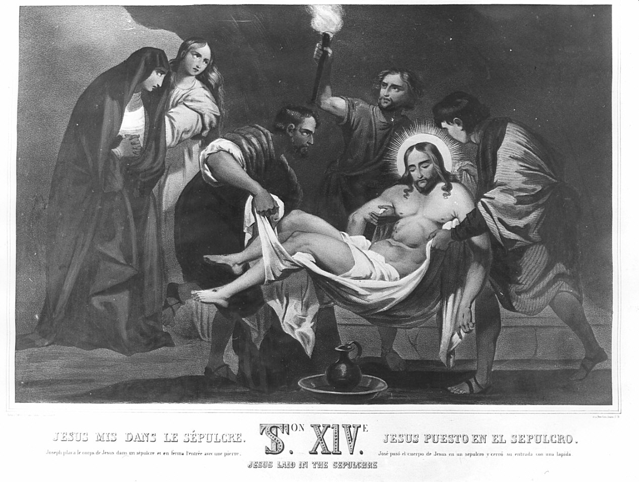 stazione XIV: Gesù deposto nel sepolcro (stampa) - ambito europeo (sec. XIX)