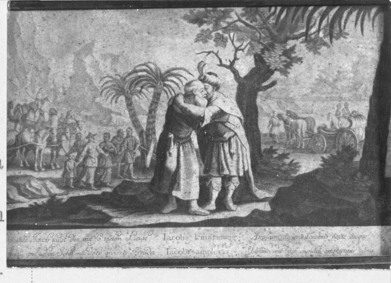 incontro di Giacobbe e Giuseppe (stampa) di Rugendas Georg Philipp (attribuito) (fine/inizio secc. XVII/ XVIII)