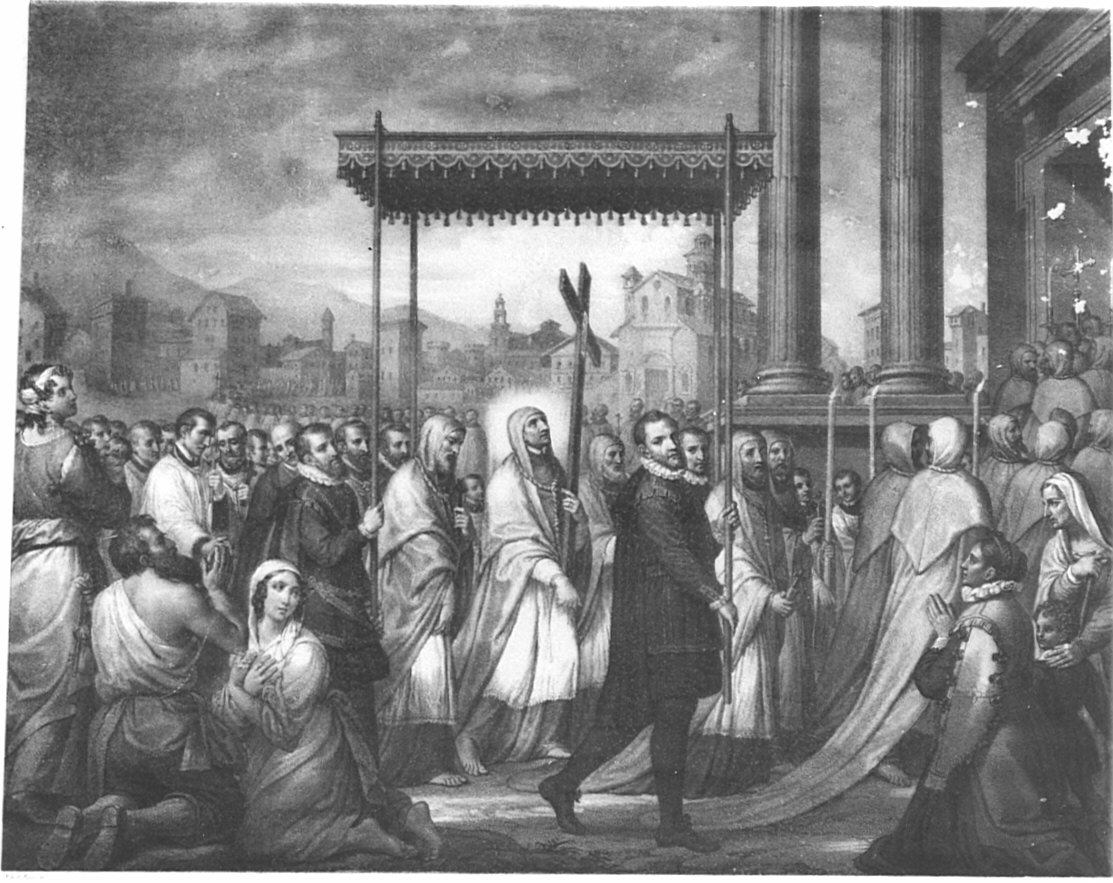 San Carlo Borromeo e la processione del Sacro Chiodo (stampa) di Focosi Roberto (sec. XIX)