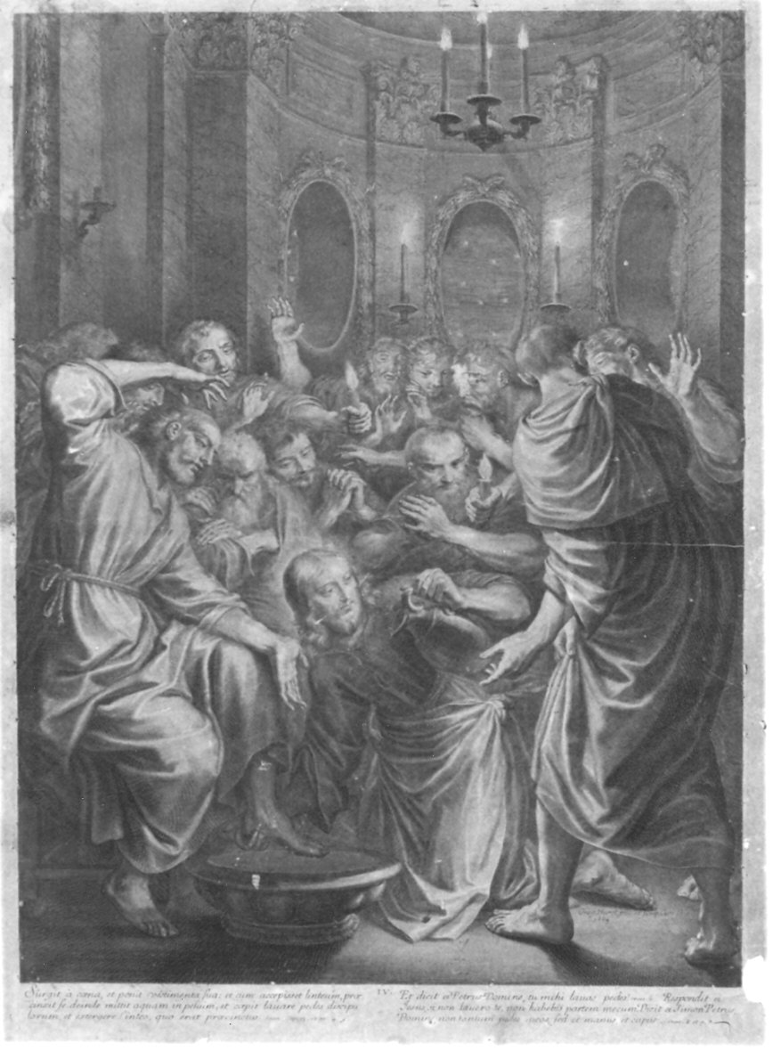 Cristo lava i piedi di San Pietro (stampa, elemento d'insieme) di Huret Gregoire (sec. XVII)