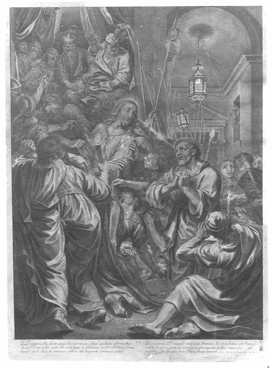 negazione di San Pietro (stampa, elemento d'insieme) di Huret Gregoire (sec. XVII)