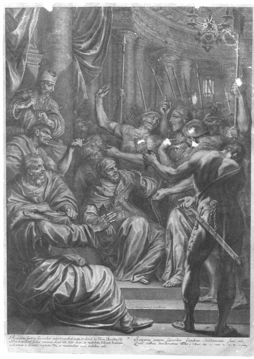 Cristo davanti a Caifa (stampa, elemento d'insieme) di Huret Gregoire (sec. XVII)