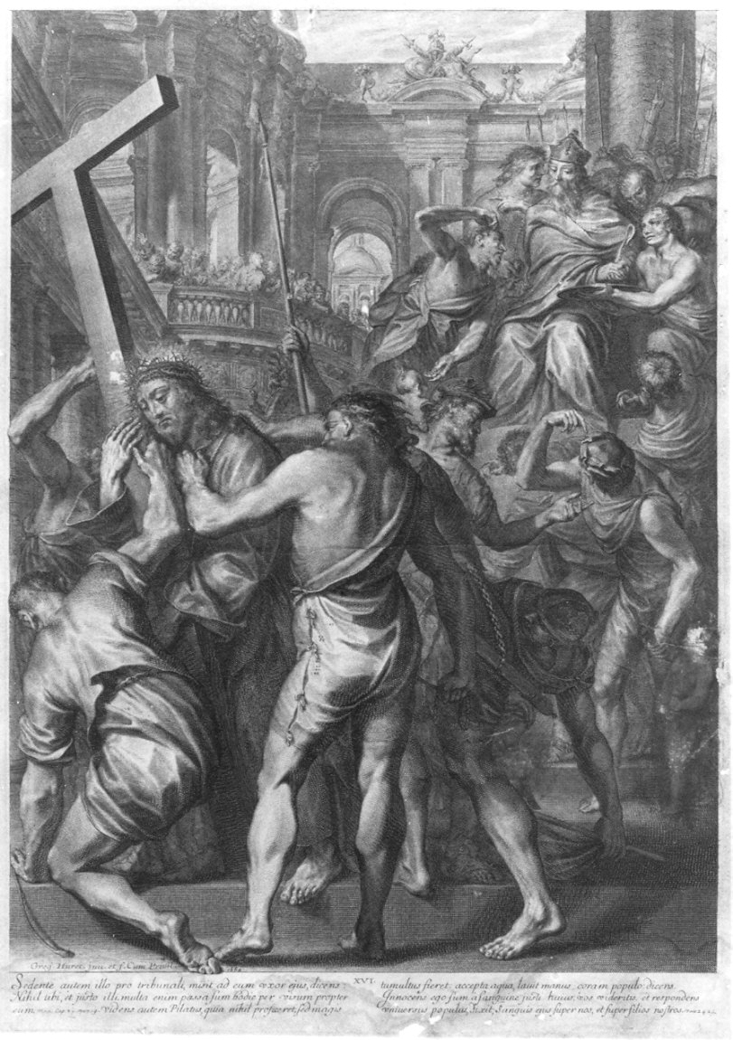 Cristo caricato della croce (stampa, elemento d'insieme) di Huret Gregoire (sec. XVII)