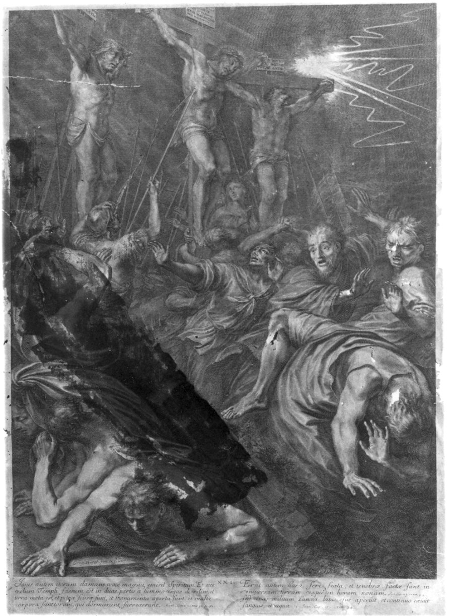 morte di Cristo in croce (stampa, elemento d'insieme) di Huret Gregoire (sec. XVII)