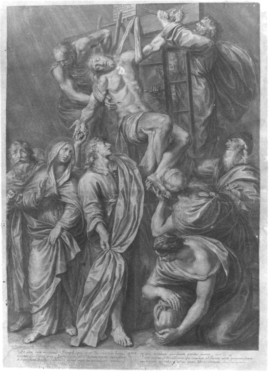 Cristo deposto dalla croce (stampa, elemento d'insieme) di Huret Gregoire (sec. XVII)