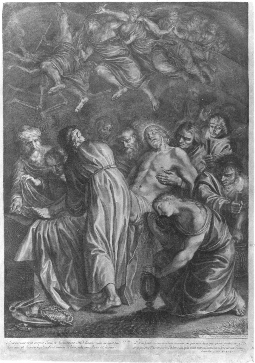 deposizione di Cristo nel sepolcro (stampa, elemento d'insieme) di Huret Gregoire (sec. XVII)