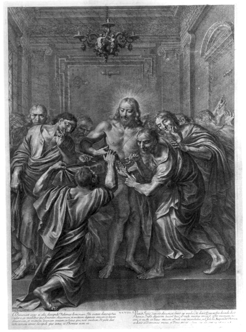 incredulità di San Tommaso (stampa, elemento d'insieme) di Huret Gregoire (sec. XVII)