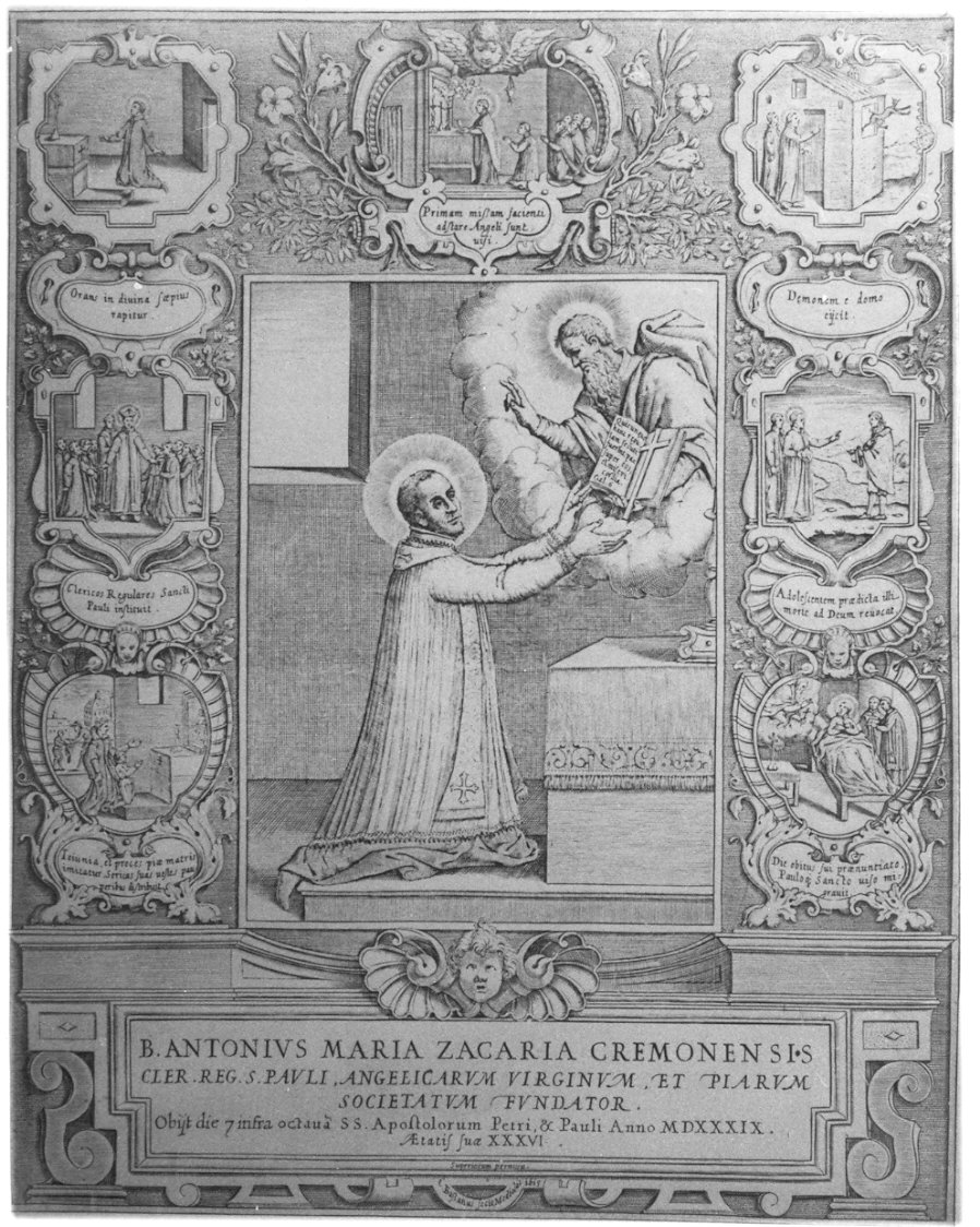 Sant'Antonio Maria Zaccaria riceve da S. Paolo la costituzione dell'Ordine (stampa) di Bassano Cesare (sec. XVII)