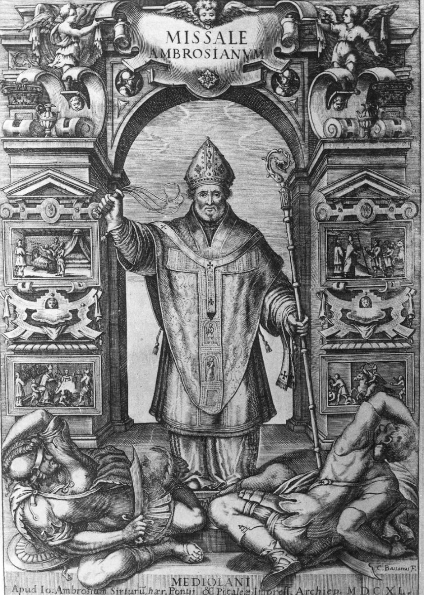 Sant'Ambrogio (stampa) di Bassano Cesare (sec. XVII)