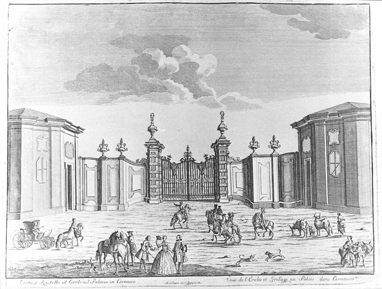 veduta del cortile d'ingresso di Villa Alari (stampa) di Dal Re Marco Antonio (sec. XVIII)