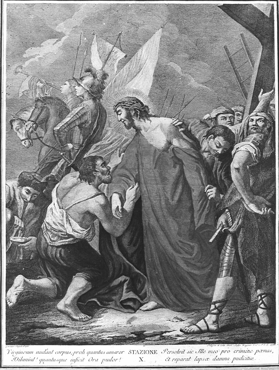 stazione X: Gesù spogliato e abbeverato di fiele (stampa, elemento d'insieme) di Del Colle Pellegrino, Angeli Giuseppe (sec. XVIII)